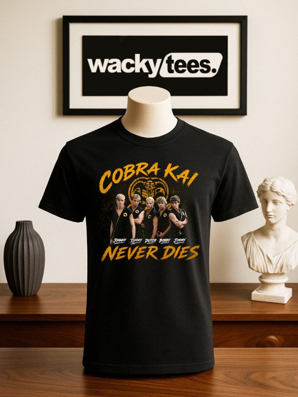 Cobra Kai Never Dies Original 84 Team Legend Karate Graphic Tee Shirt
